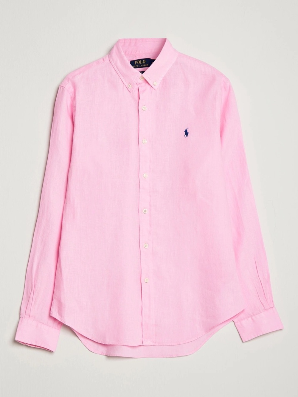 Polo Ralph Lauren Men’s 100% Linen Button-Down Shirt Pink with Navy Pony